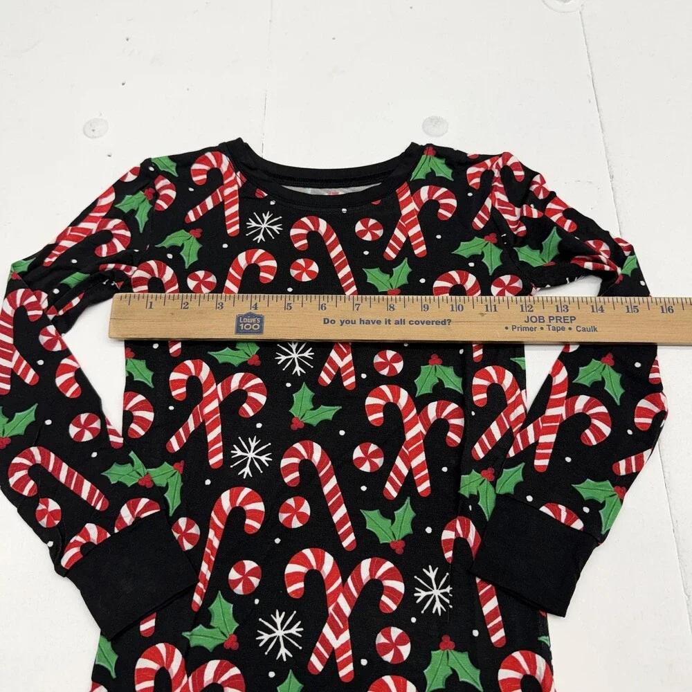 Little Sleepies Pajama Set Kids 7-8 Black Merry Mints Candy Cane 2 Piece PJs
